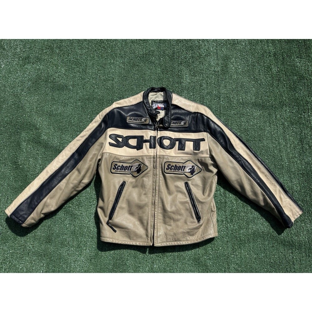 Schott G4 Performance Rider Leather Size Large Blue & Tan Motorcycle Jacket